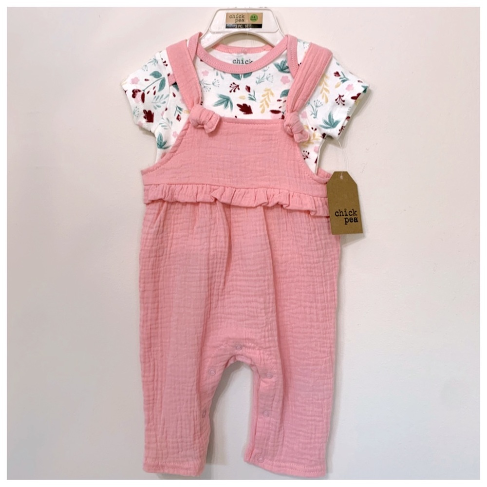 CHICK PEA Muslin Ruffle Overall Floral Top Set NWT